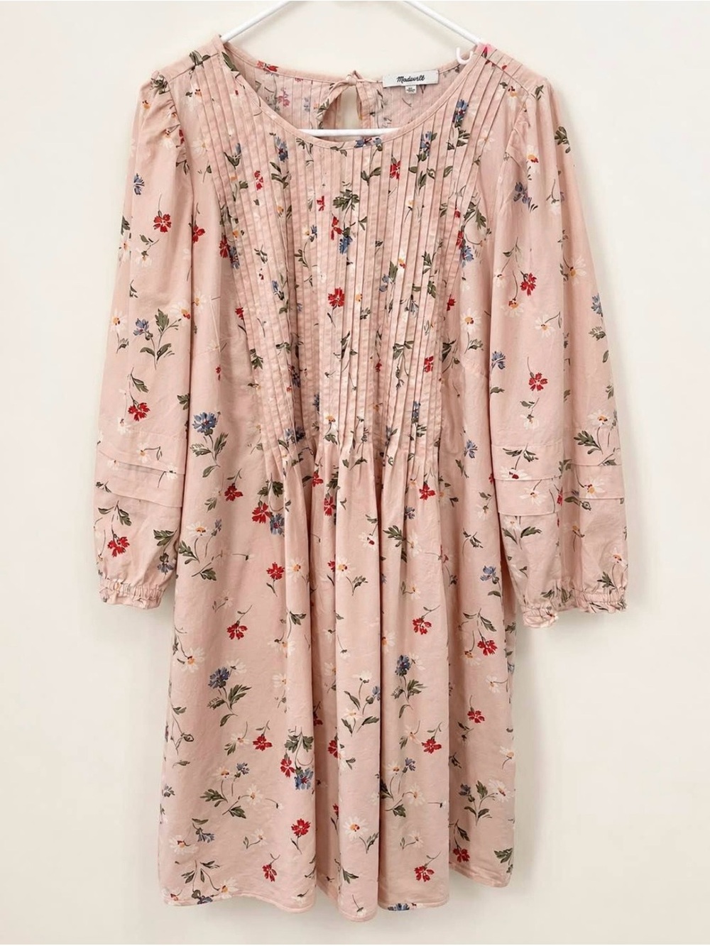 Madewell Daylily Pintuck Floral Dress Blush Pink XL Cottagecore